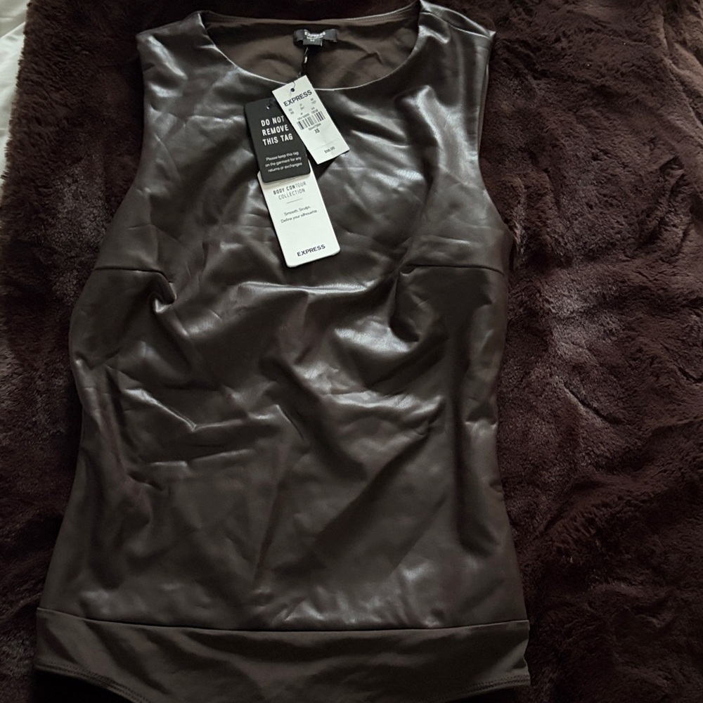 Express Dark Brown Faux Leather Top
